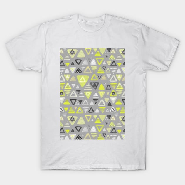 Summer Yellow Triangles on Grey T-Shirt by micklyn